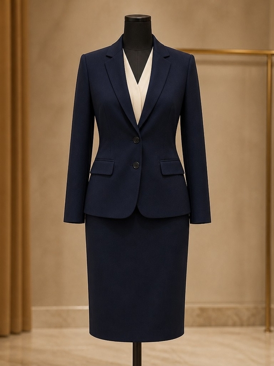 Nine West Jackets & Blazers - NINE WEST NAVY BLUE POLYESTER BLEND SUIT - Skirt & Blazer - SIZE 8
